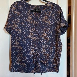 Greylin Navy Polka Dot Short Sleeve Tie Blouse Size M Medium